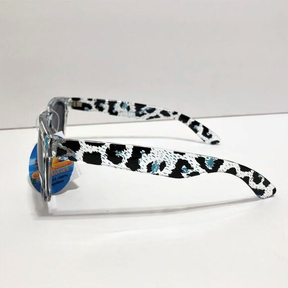 NEW Clear Blue Black Leopard Print Sunglasses UV400 Retro Animal Print Beach - Picture 3 of 5
